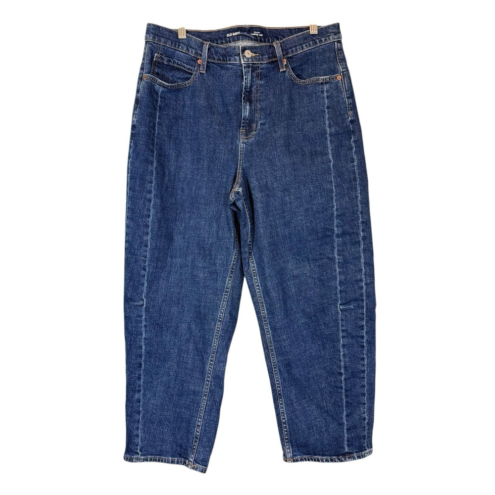 Old‎ Navy Jeans Womens 14 High Rise Barrel Leg Dark Wash Cropped Tapered Seamed